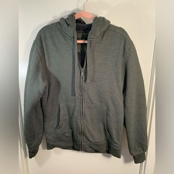 Berkley Jensen EUC green flex lined zip up hooded sweatshirt Size Large - Picture 1 of 5